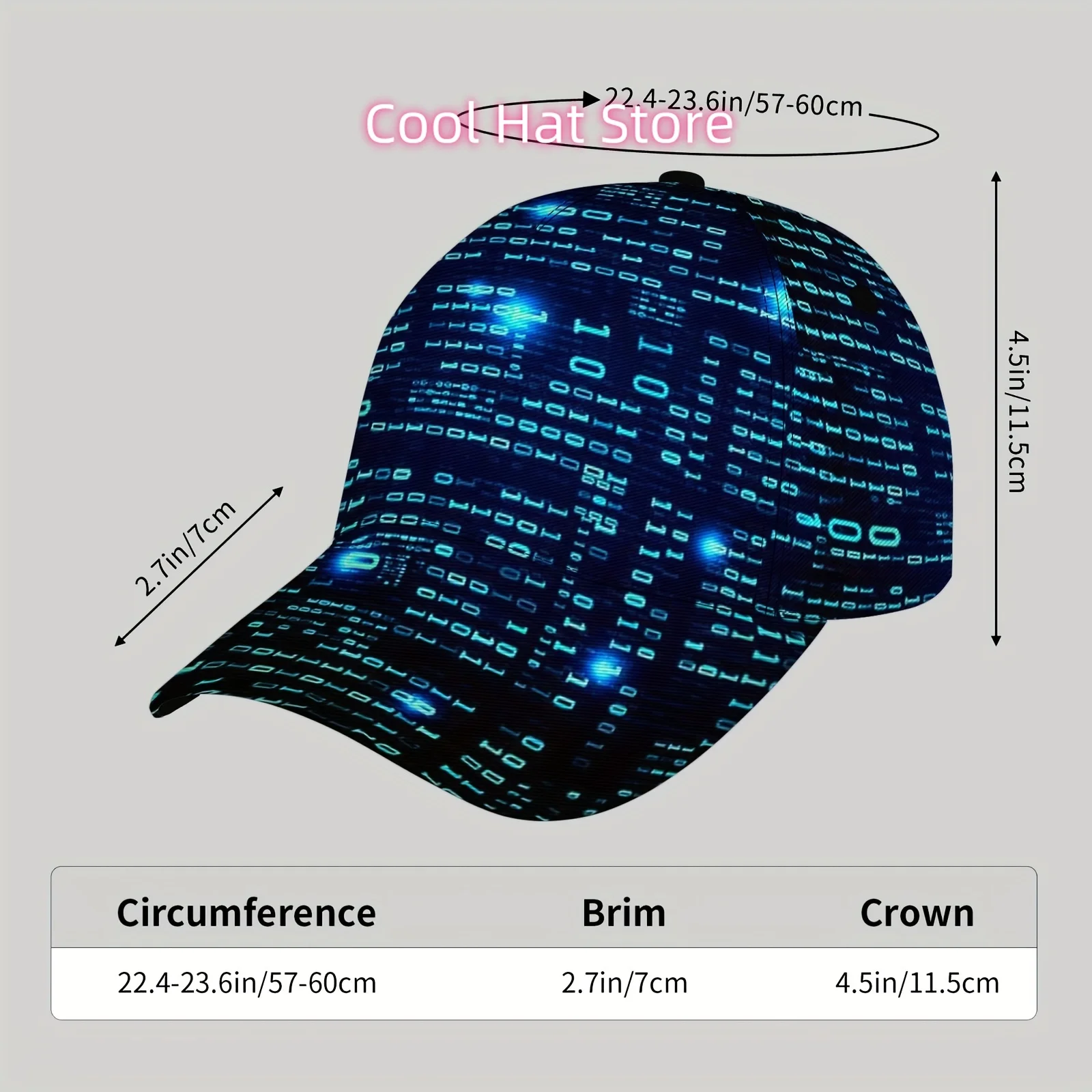 Baseball Cap Featuring a Binary Code Design, Ideal for Tech Enthusiasts. This Modern Hat Is Unisex And Adjustable, Perfect for E
