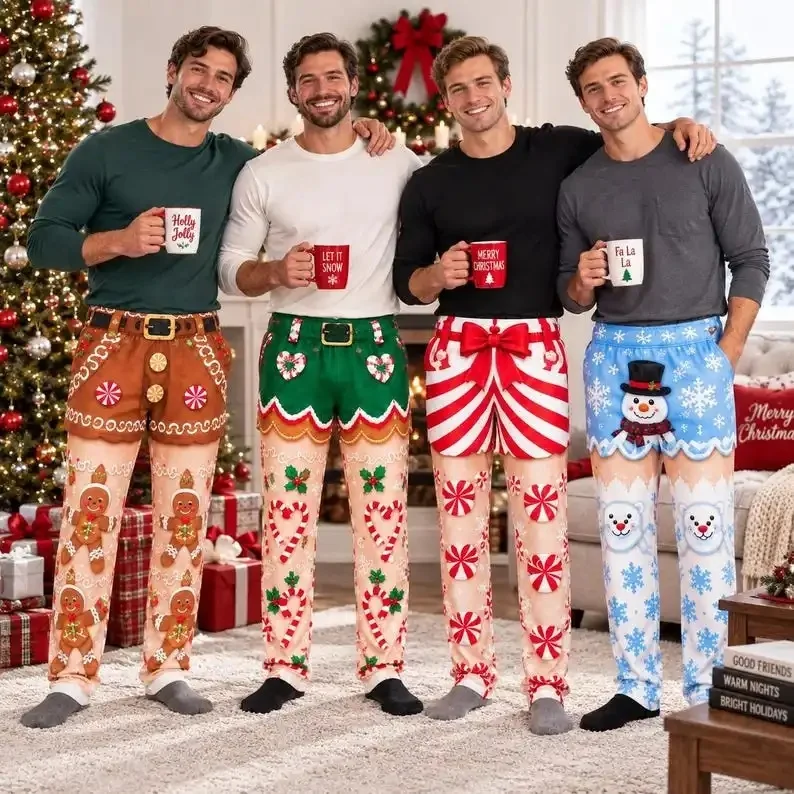 2026 personalized Christmas pajamas, fashionable printed soft holiday pajamas for family gatherings, and fun gingerbread pants
