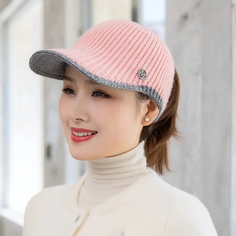 Knitted Empty Top Baseball Cap Breathable Outdoor Leisure Knit Woolen Cap for Women Autumn Winter Cycling Fashionable Hat