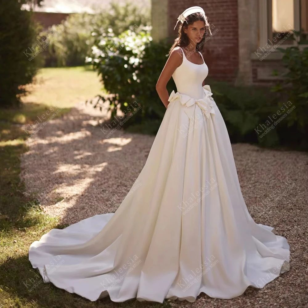 Modern Wedding Dresses Satin Bridal Gowns Sleeveless Backless Robes Bow Decoration Charming Vestidos De Novia Customized 2026