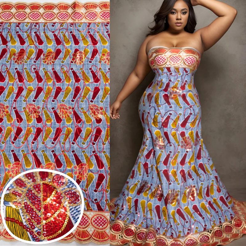 SJD LACE African Wax Fabric 2024 High Quality Nigerian Waxed Sequins Lace Fabric Ankara Guipure Cord For Women Wedding Dresses