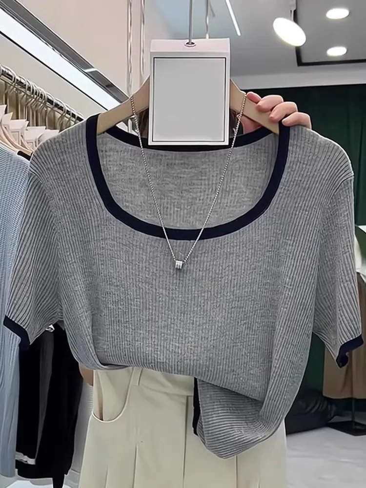 Design Sensation Color Blo Knitwear Slimming Overhead Summer New Sle Commute ort Sve Versatile Age Reducing Top