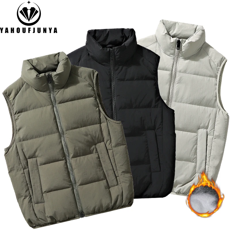 Uomo autunno senza maniche Solid Fluffy Neck Stand-up Collar Vest uomo inverno Outdoor Casual Warm allentato Zipper Fashion Vest cappotto maschile