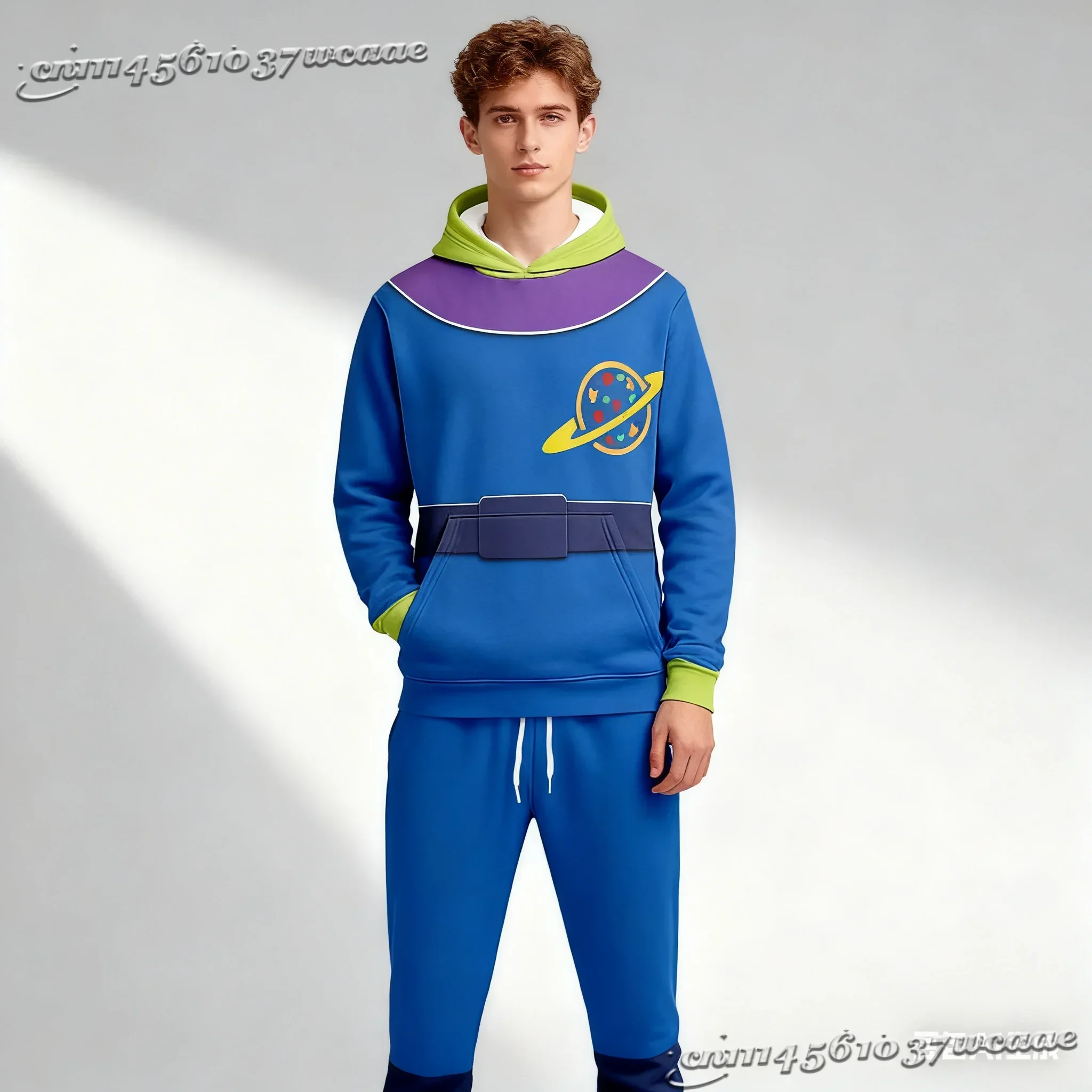 New Unisex Toy  Alien Cosplay Full Print Hoodie Jogger Pants Two Piece Set, Cartoon Space Character Costume Casual Tracksuit