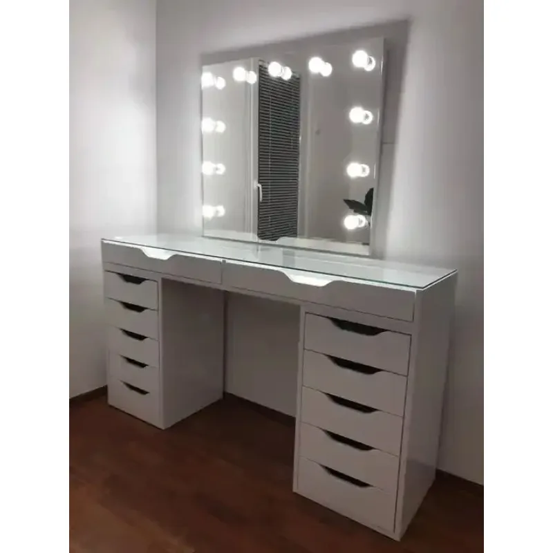 home bedroom furniture glam mirror modern transparent desktop design wooden super large storage dressing table vanity table