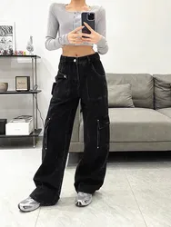 2023 Cyber Y2K Streetwear Multi Pockets Black Baggy Cargo Jeans Pants For Men Clothes Straight Hip Hop Lady Harajuku Trousers