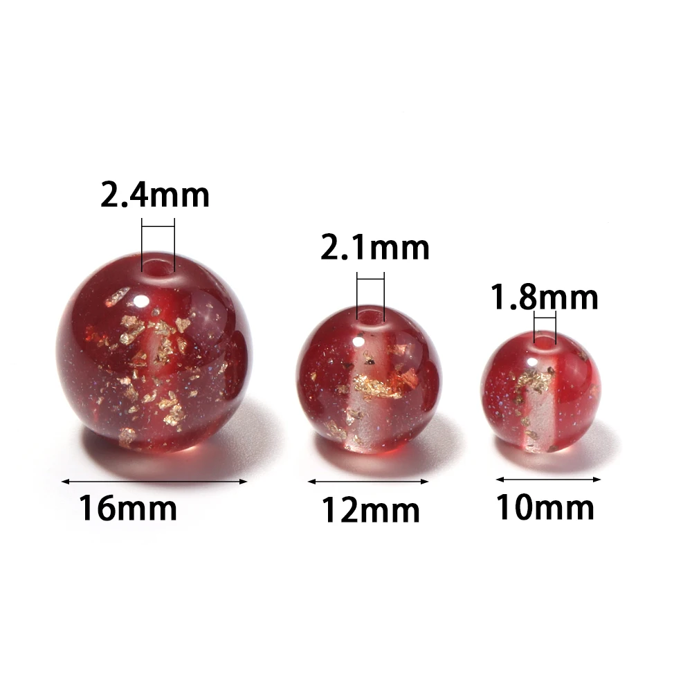 10pcs 10/12/16mm Glitter Gold Foil Resin Beads Random Mixed Color Round Loose Beads For Jewelry Making DIY Bracelets Necklace