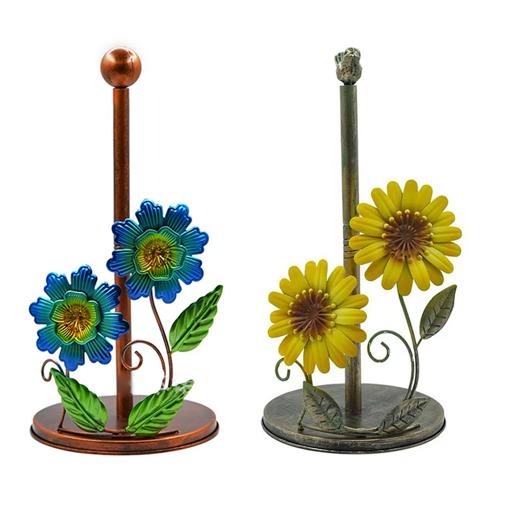 Vintage Sunflower Paper Towel Holder Metal Organizer For Kitchen Countertop Bath Home Decoration Paper Towel Storage Rack