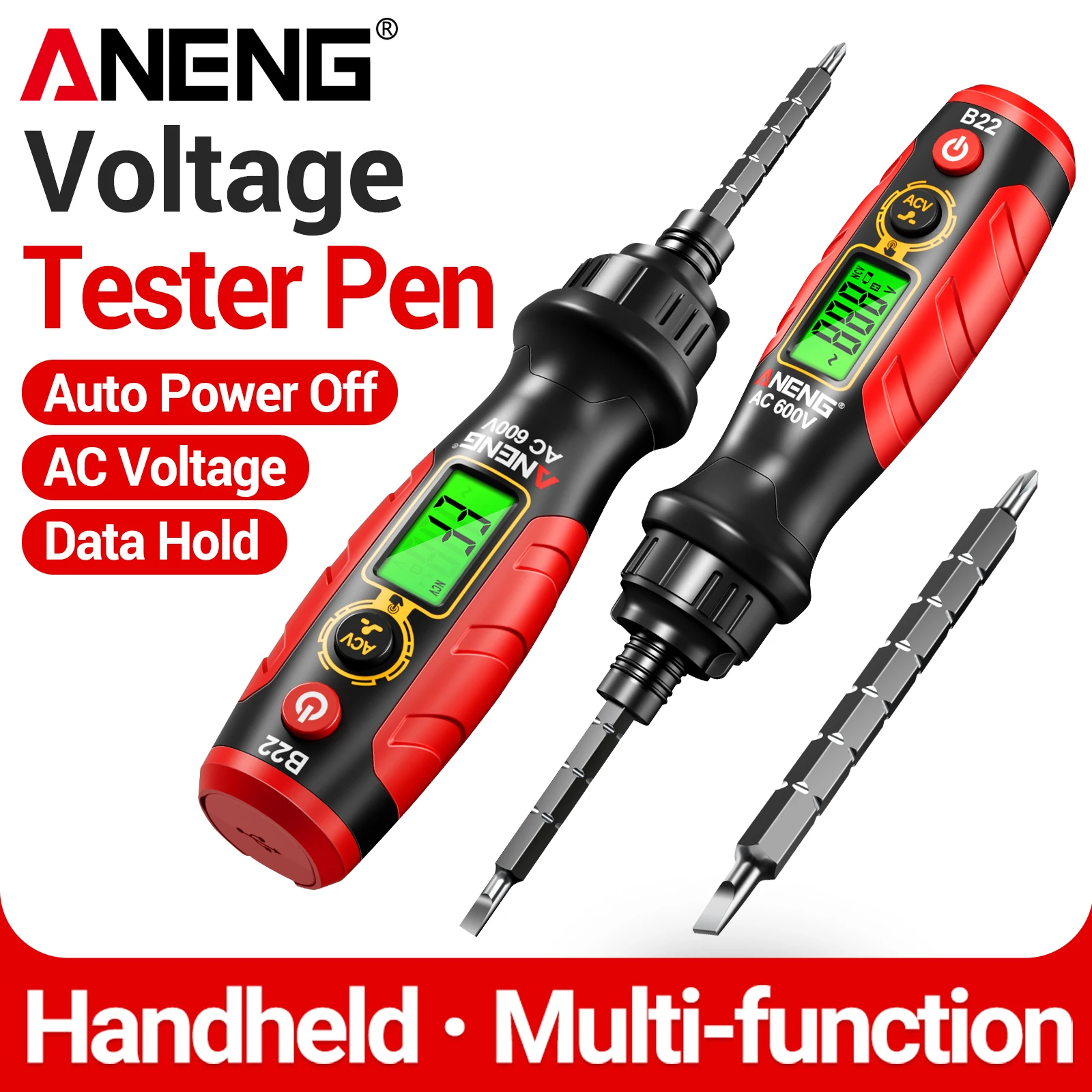 ANENG B22 NCV Spannungsprüfer 30-1000V mit Dualer Hintergrundbeleuchtung, Isolierter Aufladbarer CAT II 1000V Summer, Leitungsbruchpunkt-Detektor