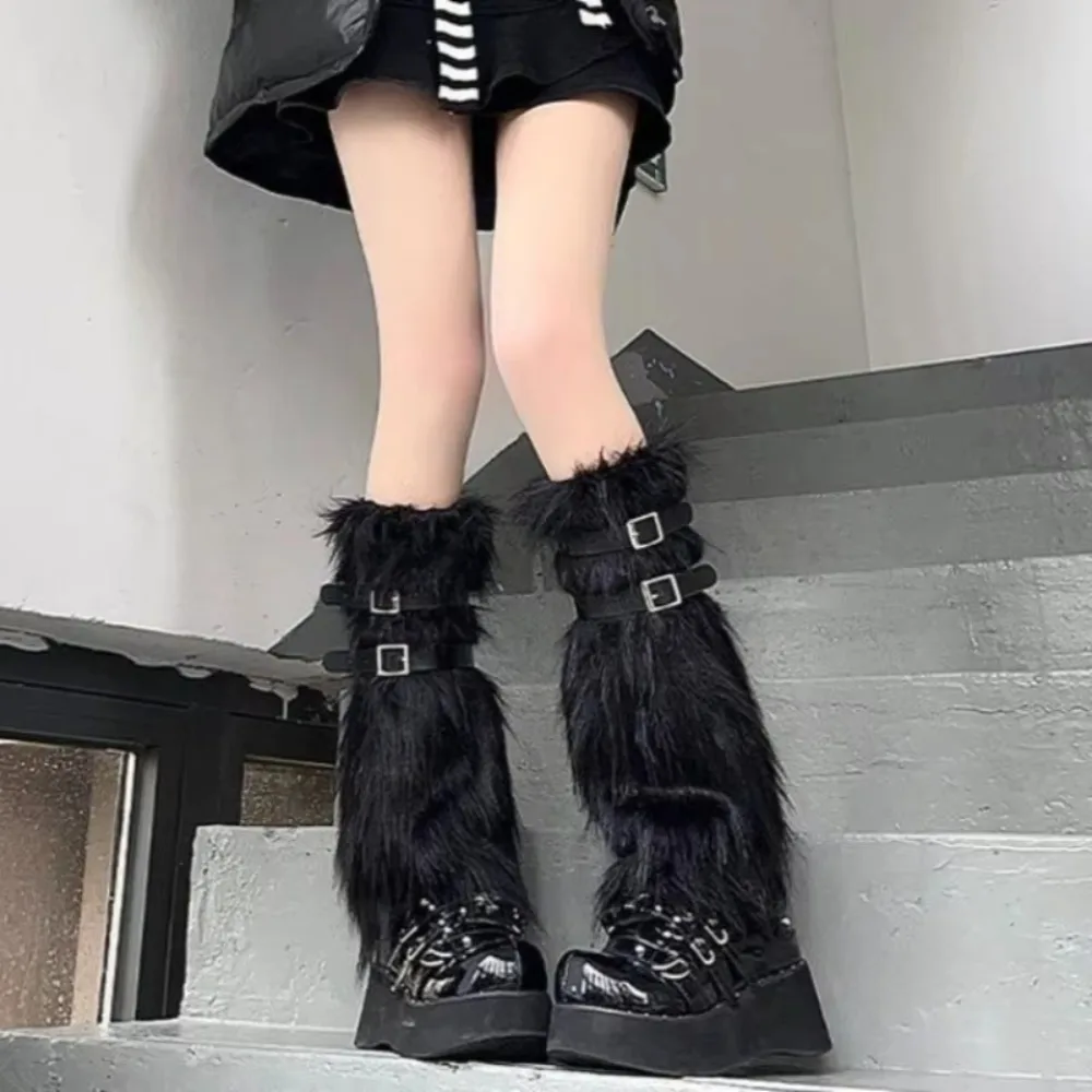 Foot Cover Faux Fur Furry Leg Warmers 40cm Japanese Style Lolita Boots Cover Kawaii Y2K Warm Knee Sleeve Autumn/Winter