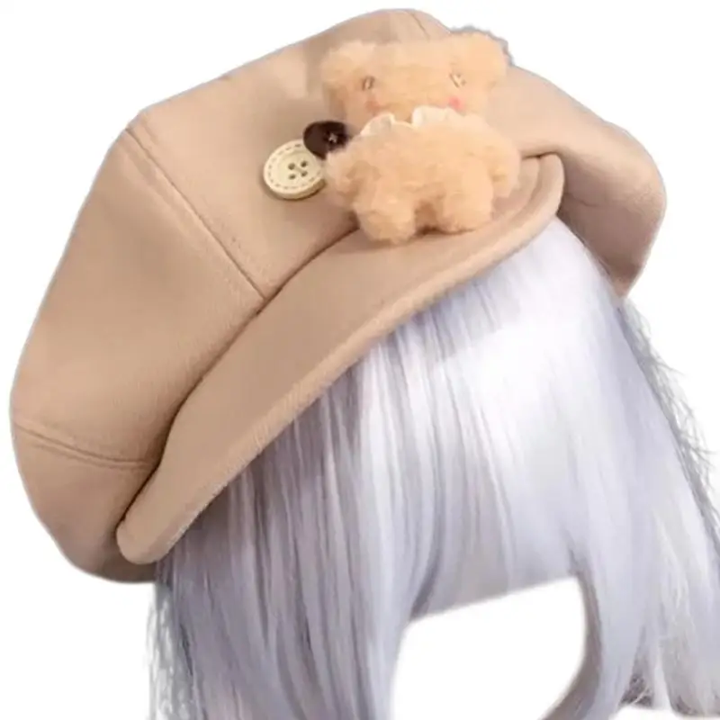 A52E Plush Bear Hat للنساء رسام الموضة قبعة الخريف القبعات القبعات الشتوية للاستخدام غير الرسمي فنان الفنان الفرنسي الفرسان