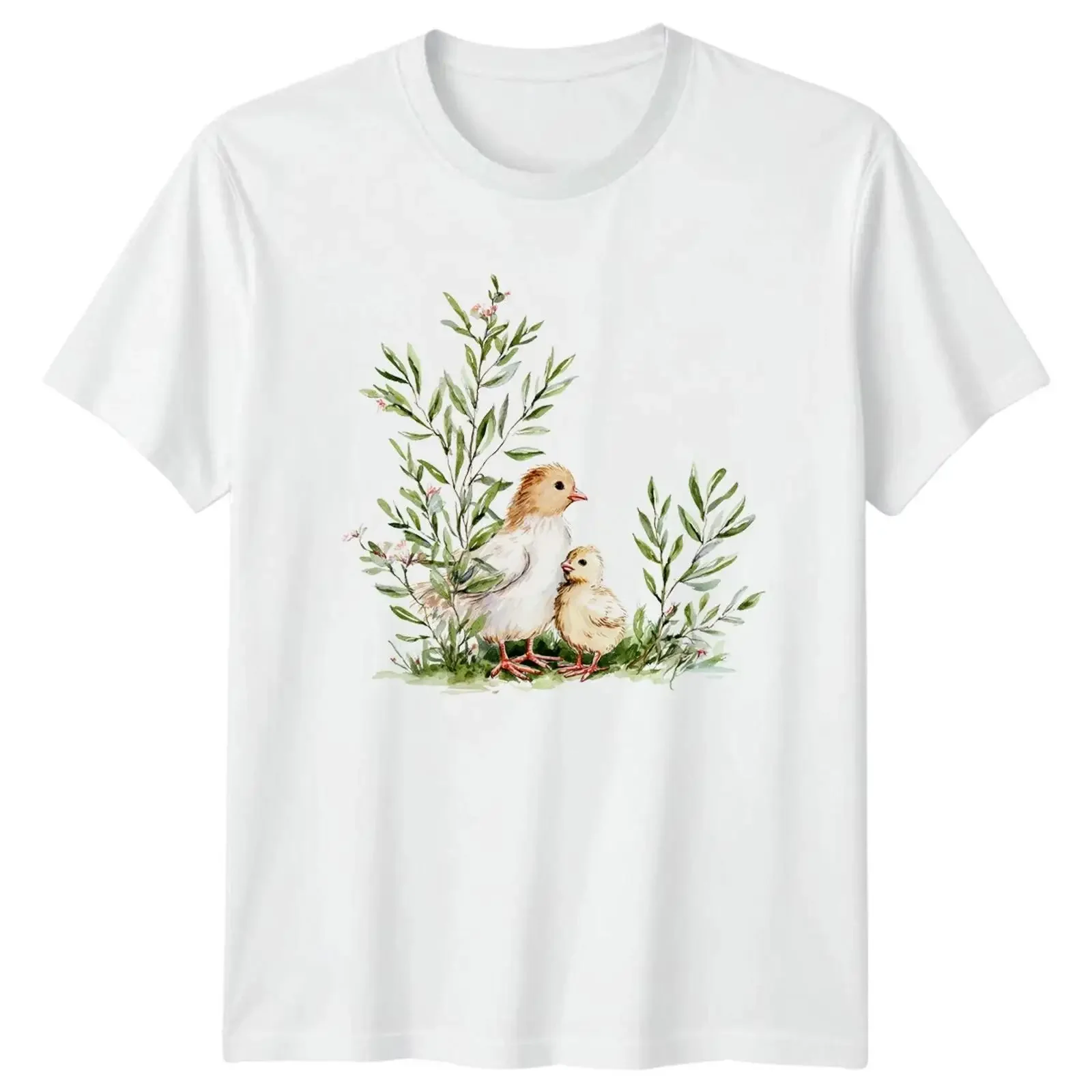 Mutter Küken Vögel Aquarell Grafik T Shirt Natur Tier Kunst vintage Washed Versatile streetwear Breathable designer clothes