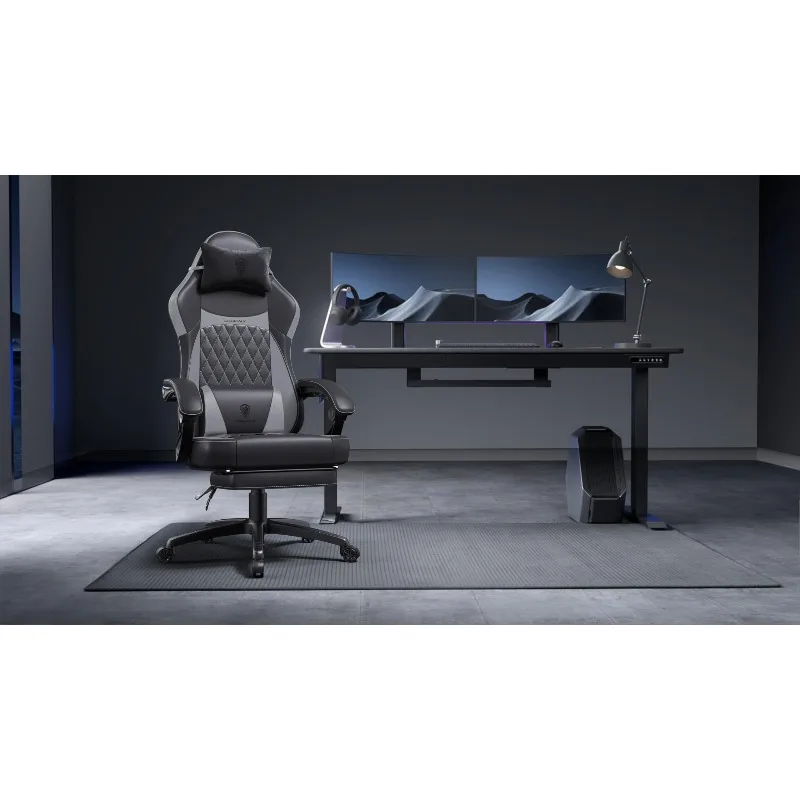 Gaming Chair with Pocket Spring Cushion, Ergonomic Computer Chair with Massage Lumbar and Footrest for Adults, High