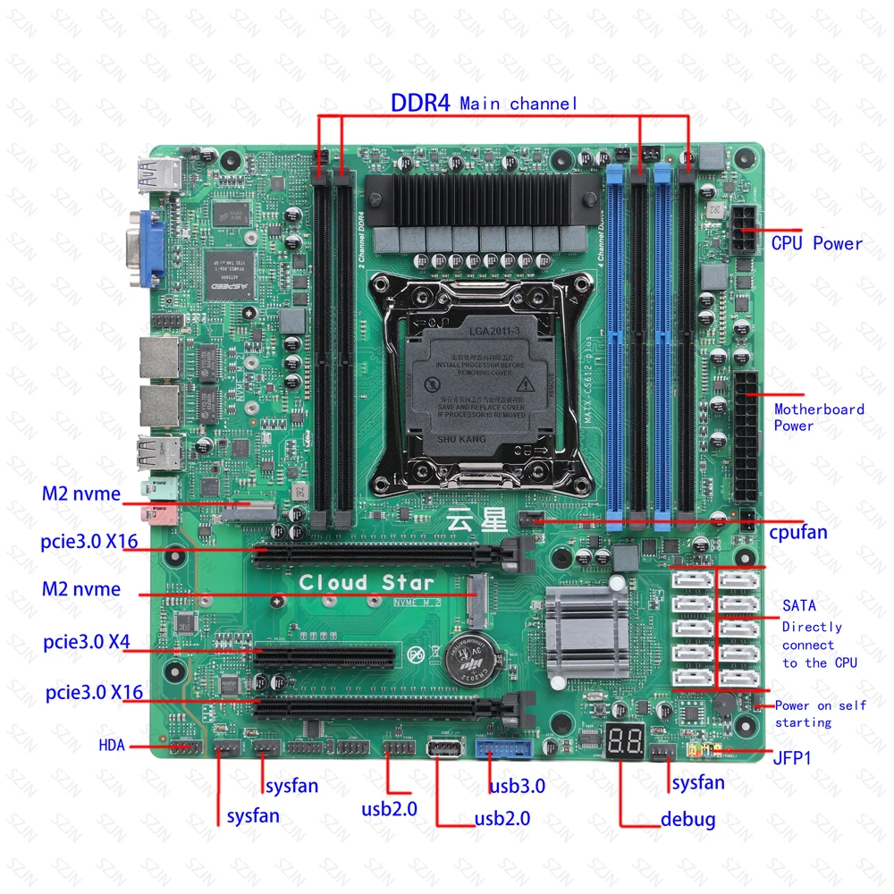 서버용 X99 마더보드 Cloud Star C612 NAS 빌드 지원 E5 V3 V4 DDR4 최대 384GB 2xM2 NVME 10xSATA 3.0 올인원 PC