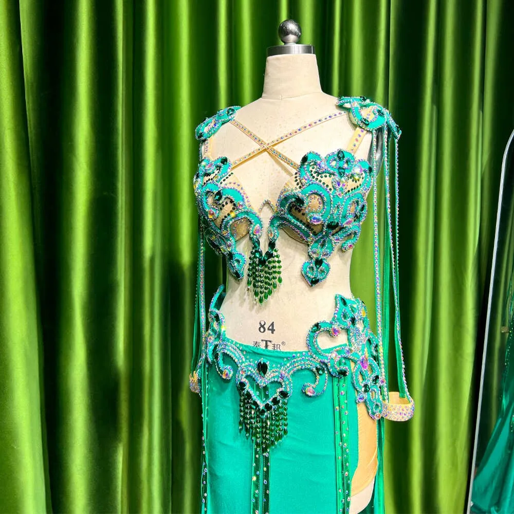 Customized Eastern Belly Dancewear Women Clothes Tassel Belly Dancing Bra Skirt Belt Oriental Dance Costume Group Stage Suit Set