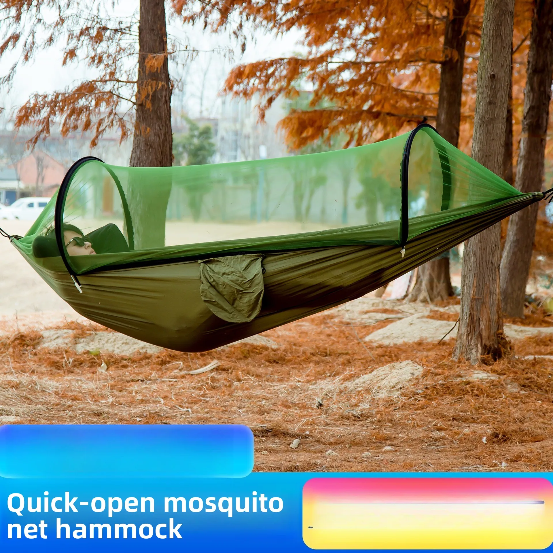 Quick Open Camping Hammock with Mosquito Net Anti Rollover Double Outdoor Swing Net Bed for Summer Camping