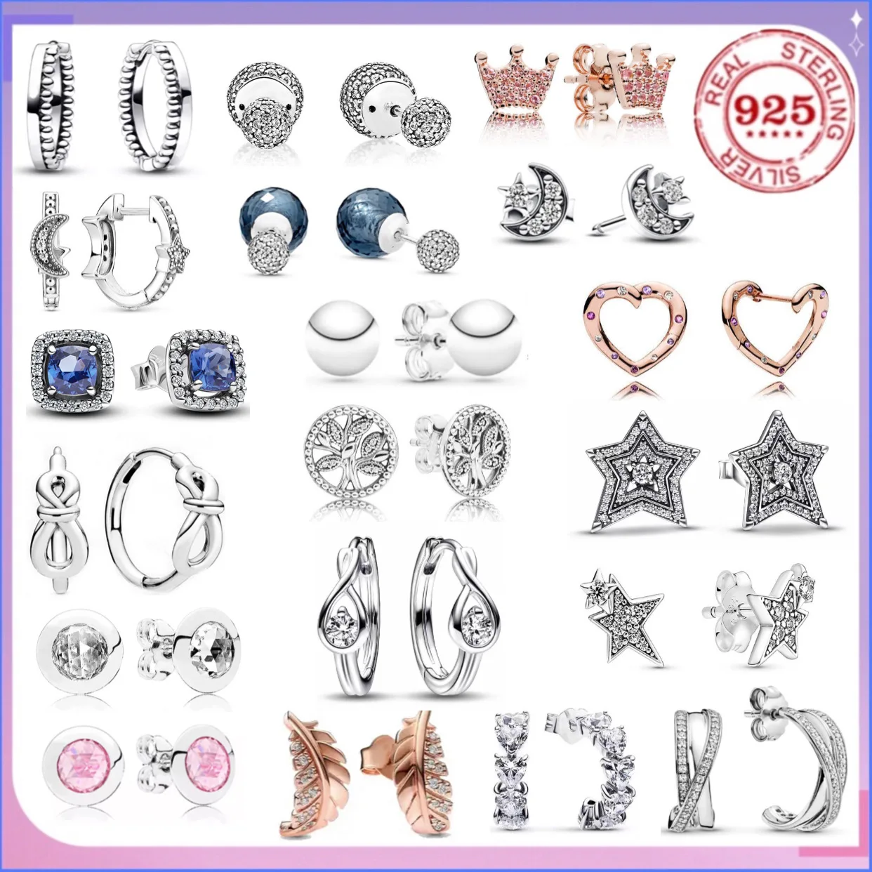 

Best-selling 925% sterling silver fashionable feather star Moon square zircon charm earrings exquisite jewelry gift for women