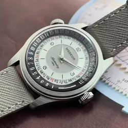2025 NEW Merkur Dual Crown Calendar Week Watch Retro Manual Mechanical Watches for Men Watch Vintage 38mm Reloj Hombre White