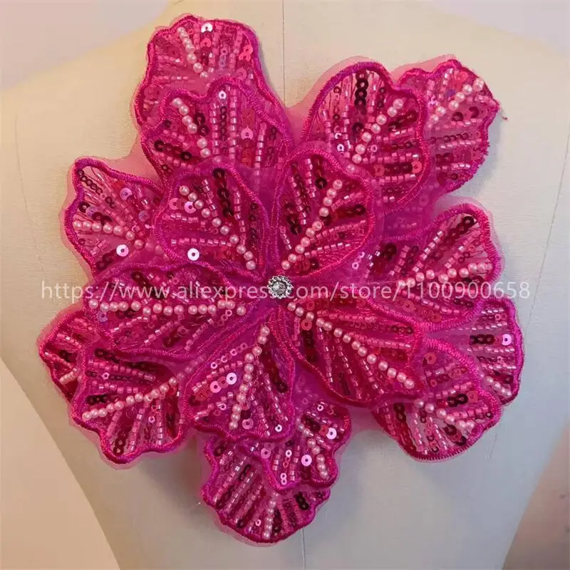 24CMX21CM, 22 Farben. Mehrschichtige bestickte, perlenbesetzte Pailletten-Großblumen, DIY-Kleidung, Mantel-Brustblume, Dekorations-Applikation. – Detail 12