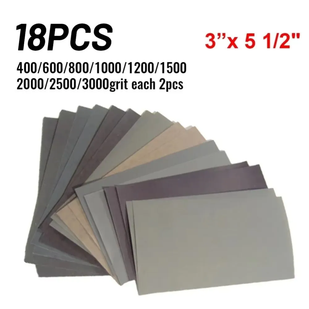 15/18Pcs 400-3000 Grit Wet Dry Sandpaper Multi-Grit Assortment Wet/Dry Use Abrasive Polishing Tools Abrasive Material