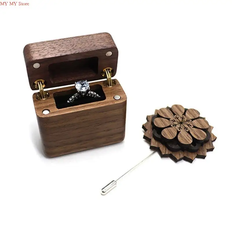 

N1HE Ring Box Ring for Case Dustproof Ring Display Box for Engagement Wedding Anniversary Walnut Ring Box Ring Disp