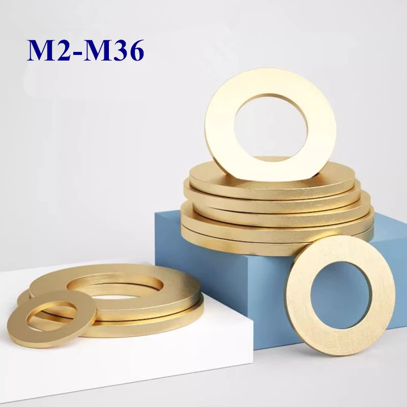 M2 M2.5 M3 M4 M5 M6 M8 M10 M12 M14 M16 M18 Solid Brass Copper Flat Washer Plain Brass Gasket Shim Pad Ring Spacer Circular Meson