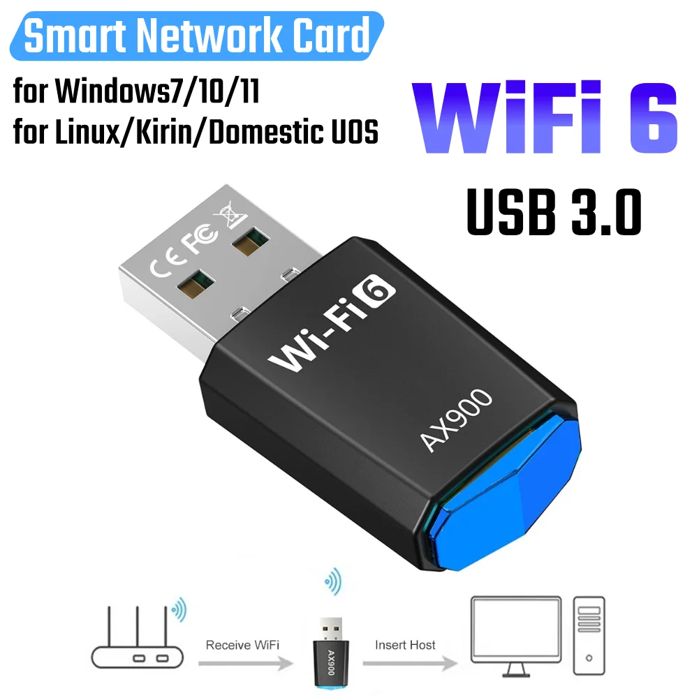 

AX900 WiFi6 Smart Network Card 900Mbps Driver-Free Wireless Network Card 2.4G&5GHz USB Network Card for Laptop Windows 7 10 11