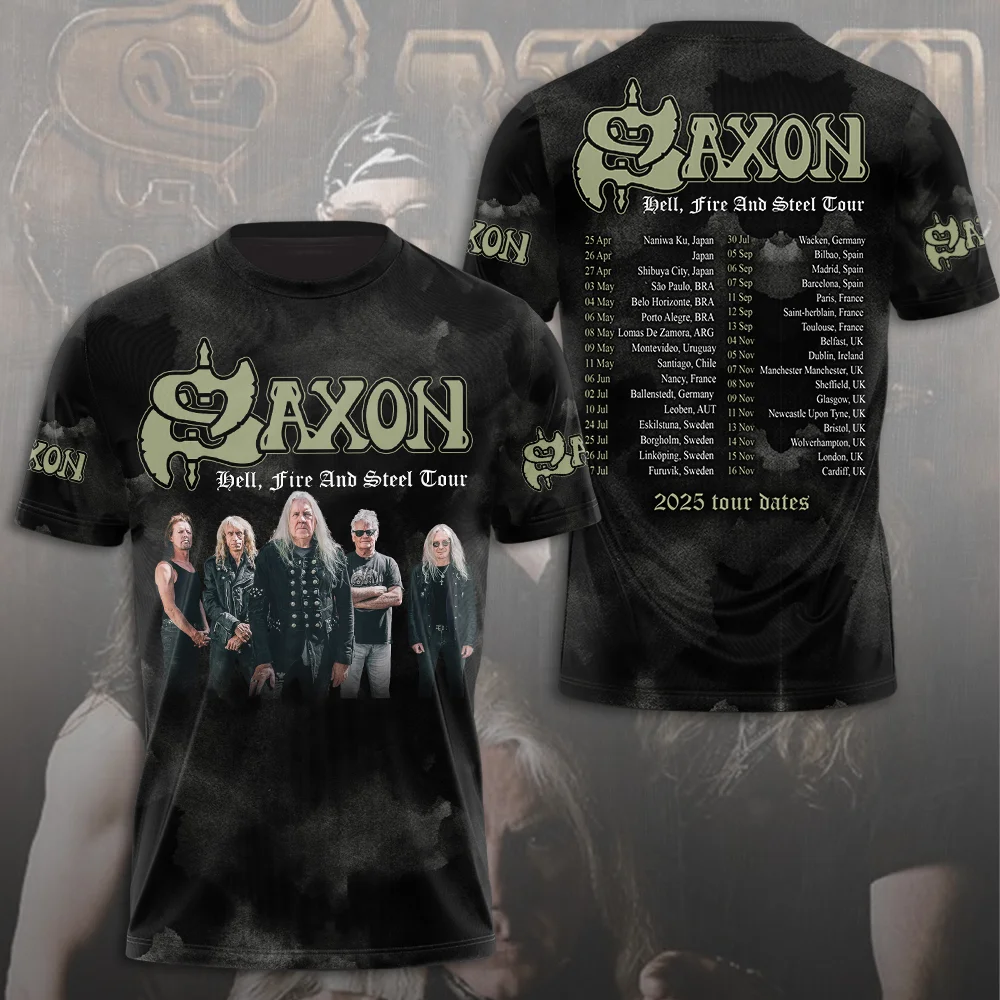 Vintage Men's T-shirt Saxon Band 3d Print shirts Man Women Hip Hop Short Sleeve Tee Fashion Street O-Neck For Men Top