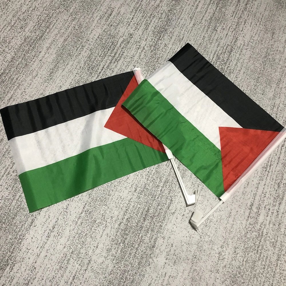 Palestine Car Flag 30x45cm double side polyester Banner with 45cm plastic flag pole Palestinian Car window flying  flags