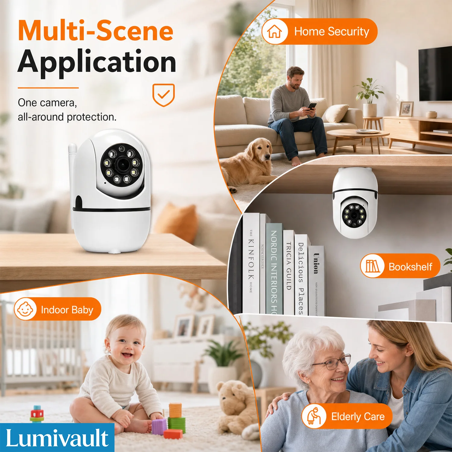 1296P FHD Security Camera 1 Pack HD Night Vision WiFi 2.4GHz Wall Mount Desktop for High-End Home Security Pet Baby Monitor