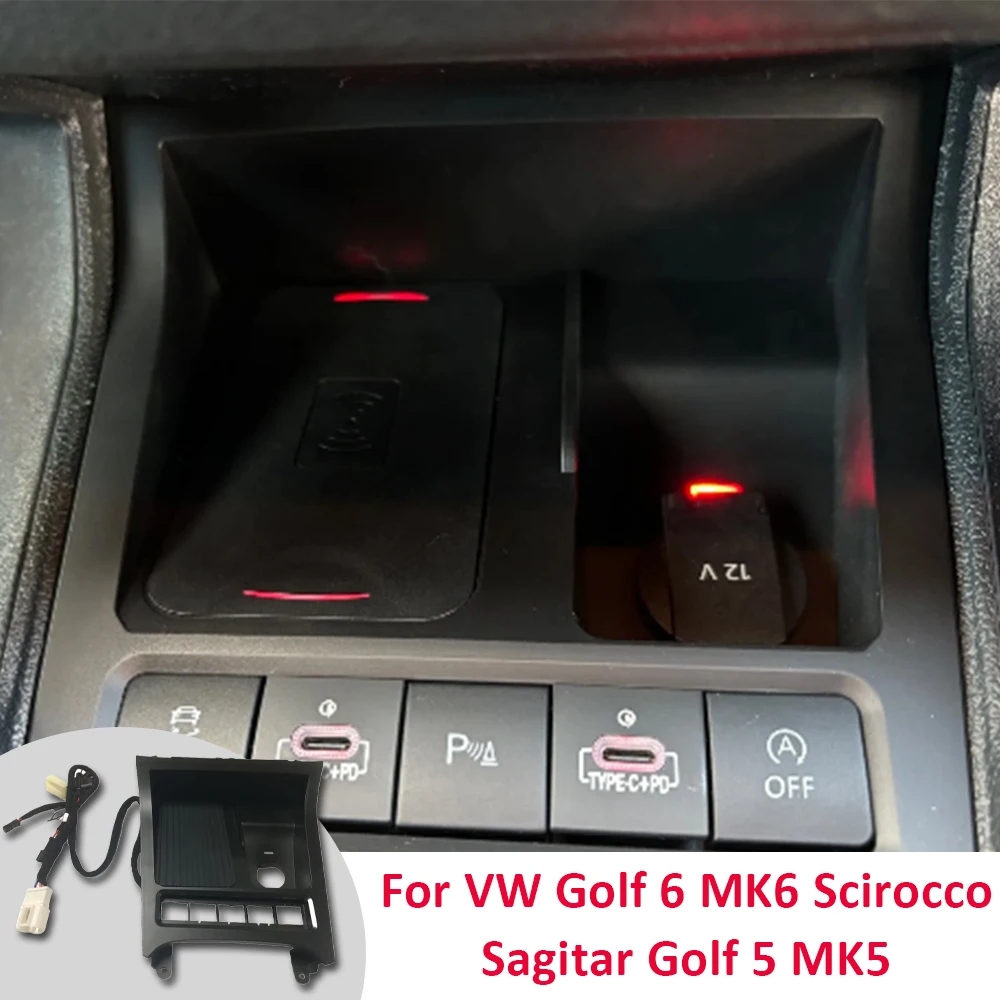 Car Phone Holder Fast Charge Charging Pad Wireless Charger Panel For VW Golf 6 MK6 Golf 5 MK5 Scirocco Sagitar 2008-2013