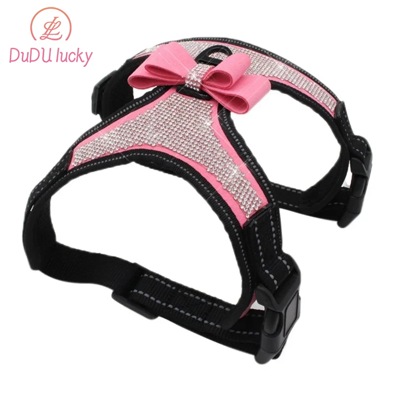 

Reflective Nylon Harness for Pitbull, Pug, Small and Medium Dogs, Harness Vest, Bling Rhinestone, Bowknot, Dog Accessories, Pet