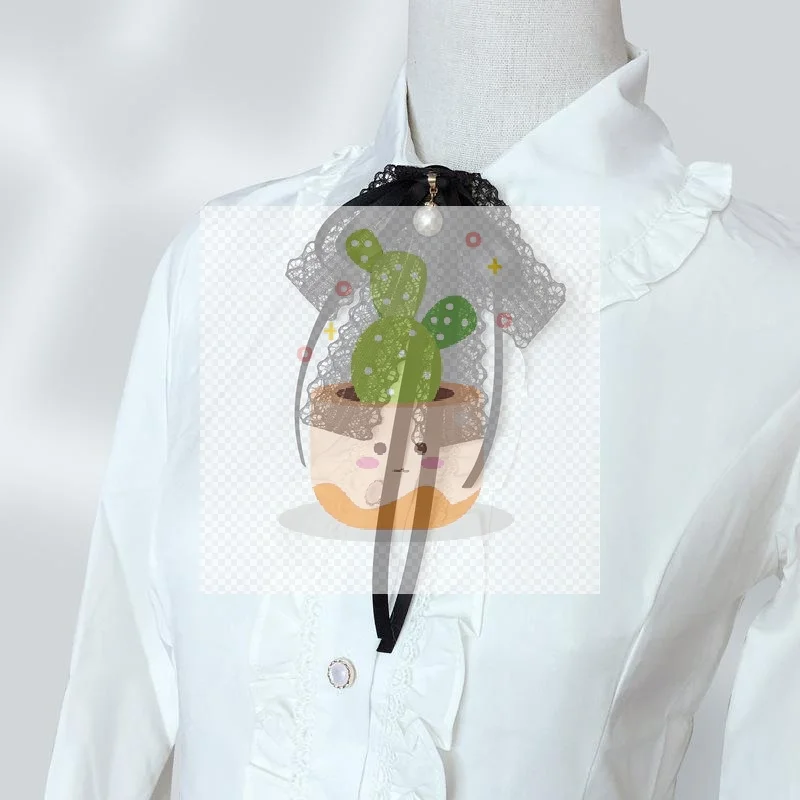 โบว์ผูกคอผ้าลูกไม้สีดำประดับมุกสำหรับผู้หญิง ใช้ตกแต่งเสื้อเชิ้ต ปกเสื้อ และเครื่องประดับอื่นๆ