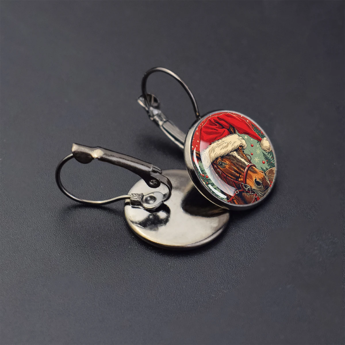 مرسومة باليد عيد الميلاد الحيوانات لطيف قبعات عيد الميلاد قبة الزجاج أقراط للنساء الرجال السنة الجديدة حفلة الفن مجوهرات هدايا عيد الميلاد