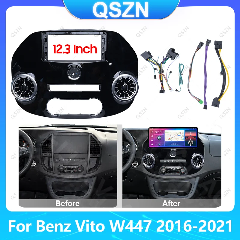 

QSZN 12.3 Inch Android Stereo Car Radio Frame Fascia Adapter Wire Harness CANbus Fit For Mercedes BENZ VITO W447 2016-2021