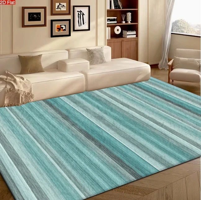 Teal Gradient Stripe Carpet Flooring Modern Minimalist Large Area Rug Indoor Home Decor for Bedroom Living Space