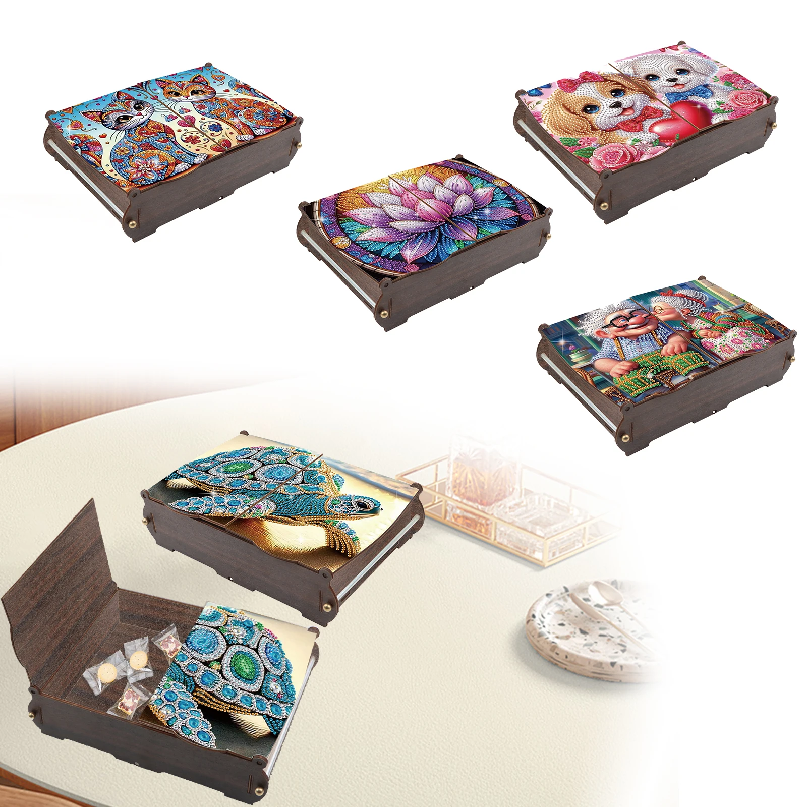 

Специальная форма алмазной живописи, наборы деревянных резервуаров для хранения, тема животных, алмазная деревянная копилка, декор для рабочего стола ручной работы, подарки