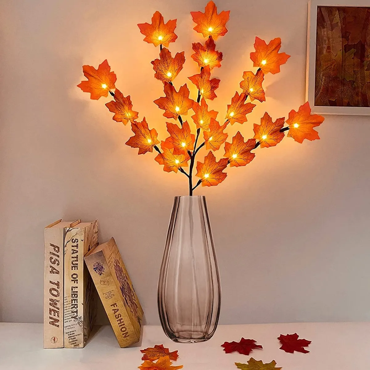 1pc 20 LED Simulation Red Maple Leaf Branch Lights Battery Powered Twig Branches Artificial Leaves Table Lights For Home Decor