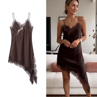 TFMLN, vestidos sexis de empalme de encaje para mujer, vestido asimétrico liso sin mangas de verano, minivestido ajustado con espalda descubierta para fiesta para mujer