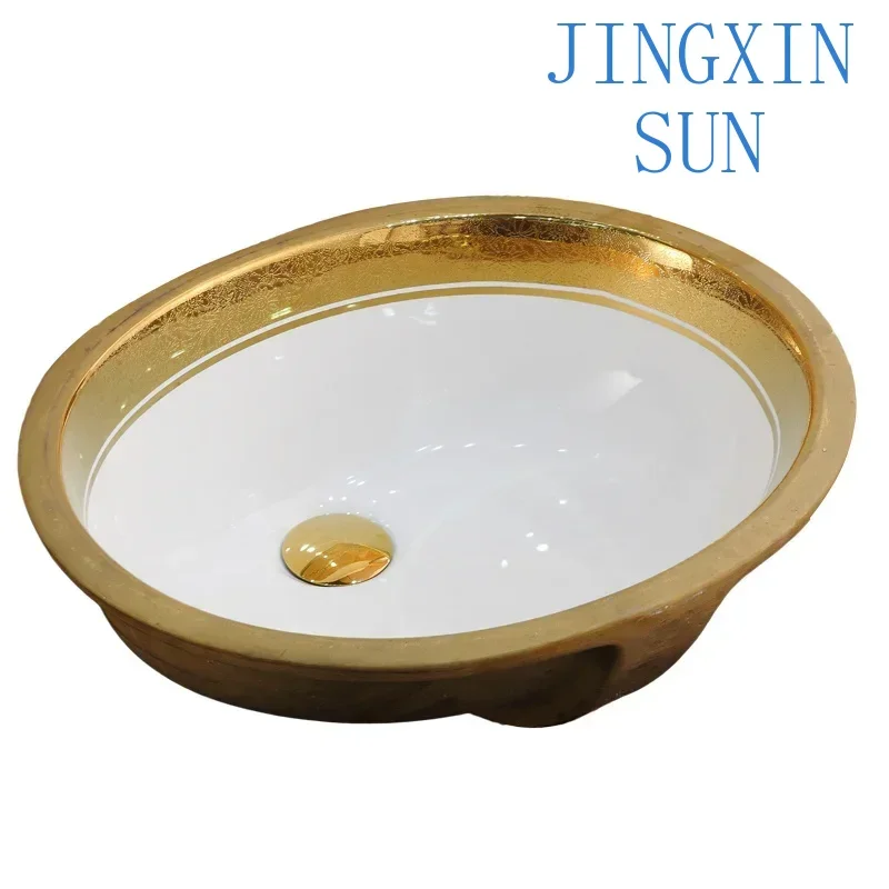 Round Ceramic Bathroom Sinks Gold Undercounter Basin Embedded Washing Sinks oilet Hand Basin Bathroom fixtures