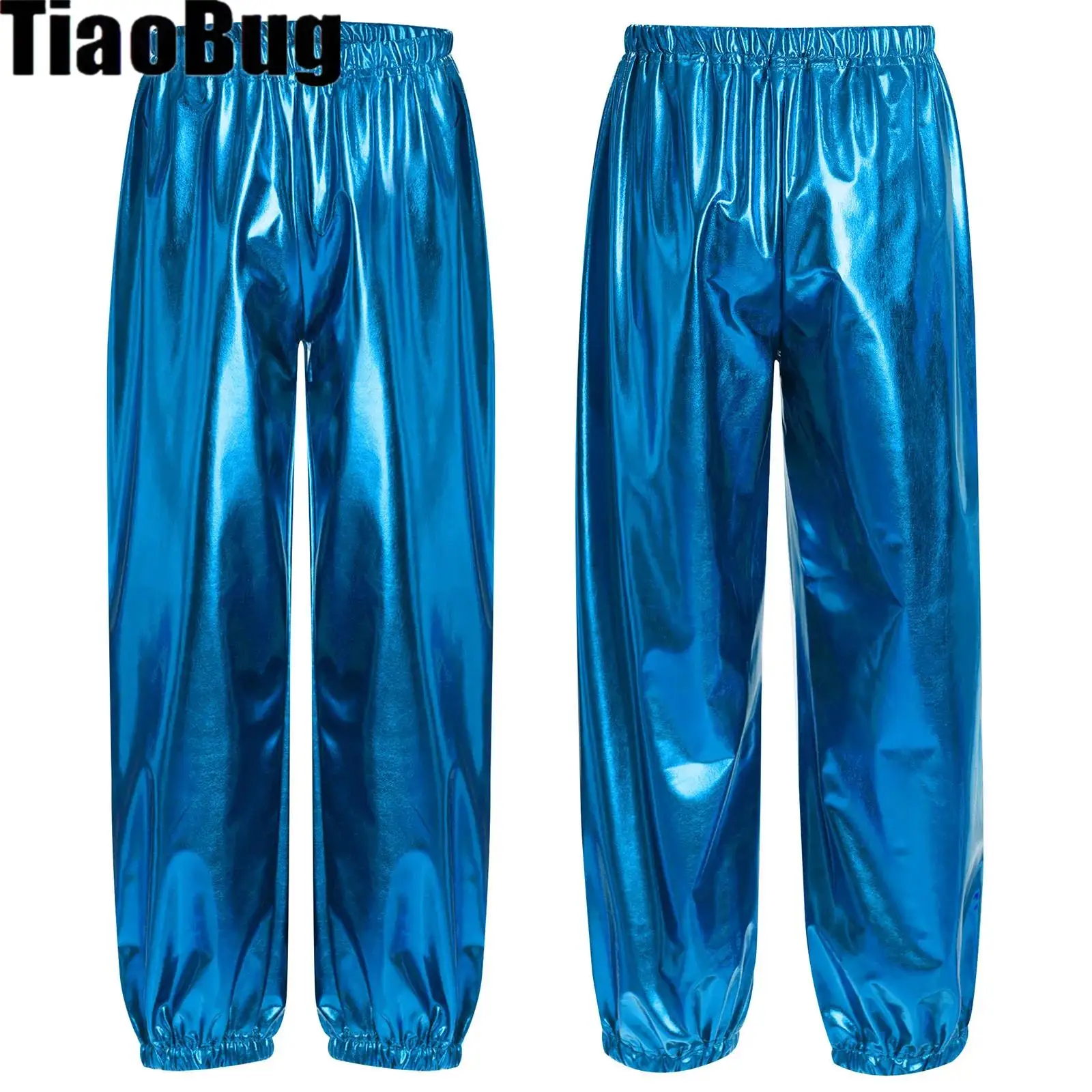 

Kids Metallic Jazz Pants Boys Girls Elastic Waistband Shiny Trousers for Dance Cheerleading Stage Performance