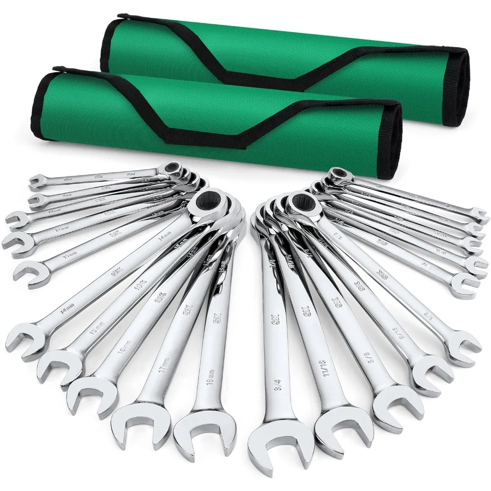 

Набор ключей с храповым механизмом, набор комбинированных ключей, 20 предметов, SAE от 1/4 до 3/4 дюйма, метрическая от 6 до 18 мм, 72 зубца, премиум-класса CR-V Constructio