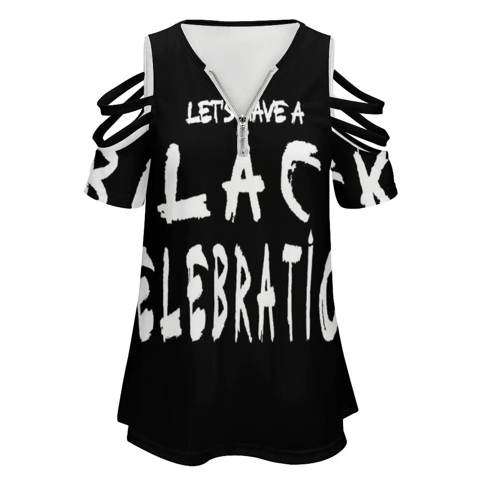 Black Celebration New Fashion Zip Off Shoulder Top Short-Sleeve Women Shirt Synthpop 80S Music Electronic Music Goth New Wave