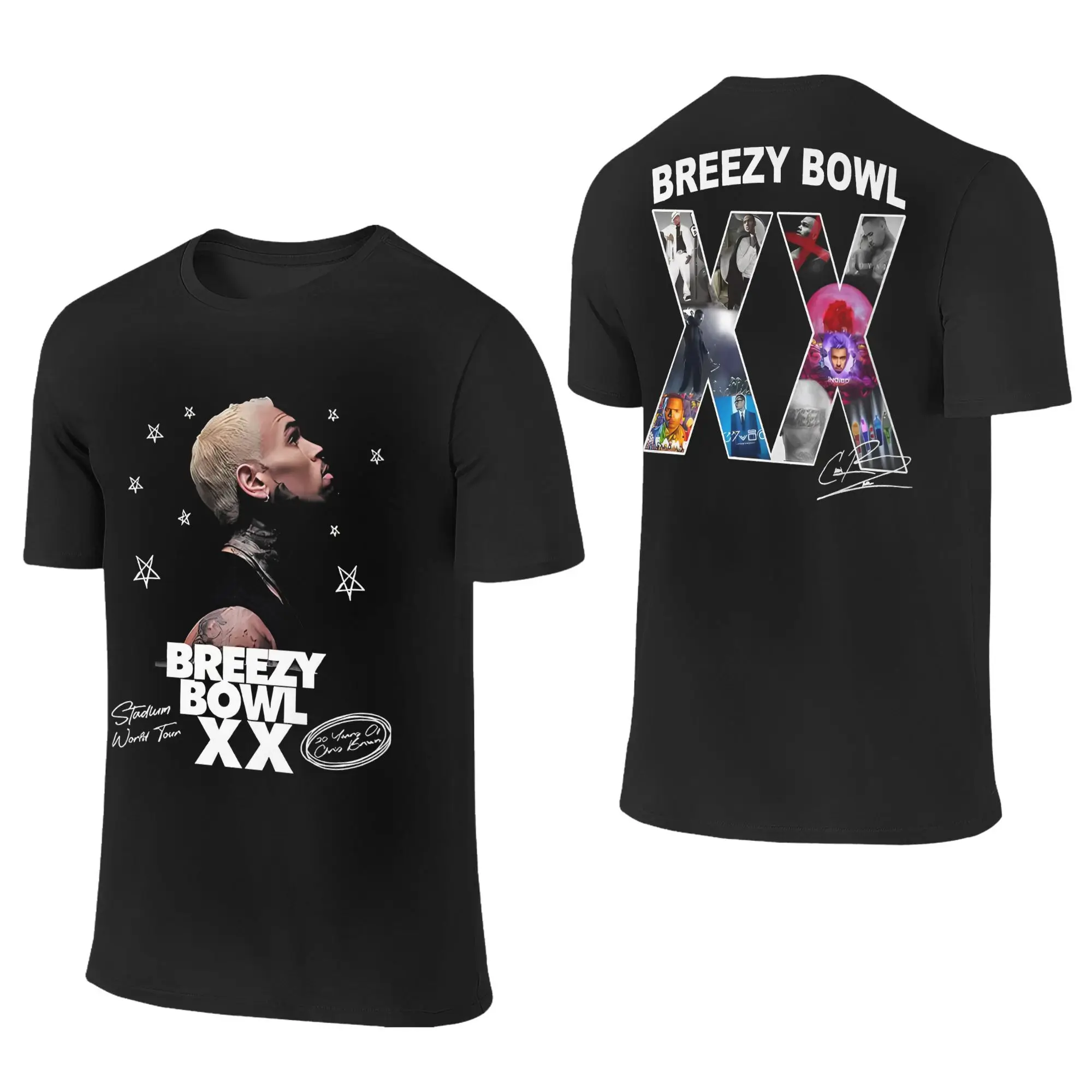 

Юмористическая футболка Chris Brown Breezy Bowl XX Tour 2025 для мужчин и женщин с круглым вырезом, футболка из 100% хлопка, футболка-репер, 4XL, 5XL, 6XL, одежда