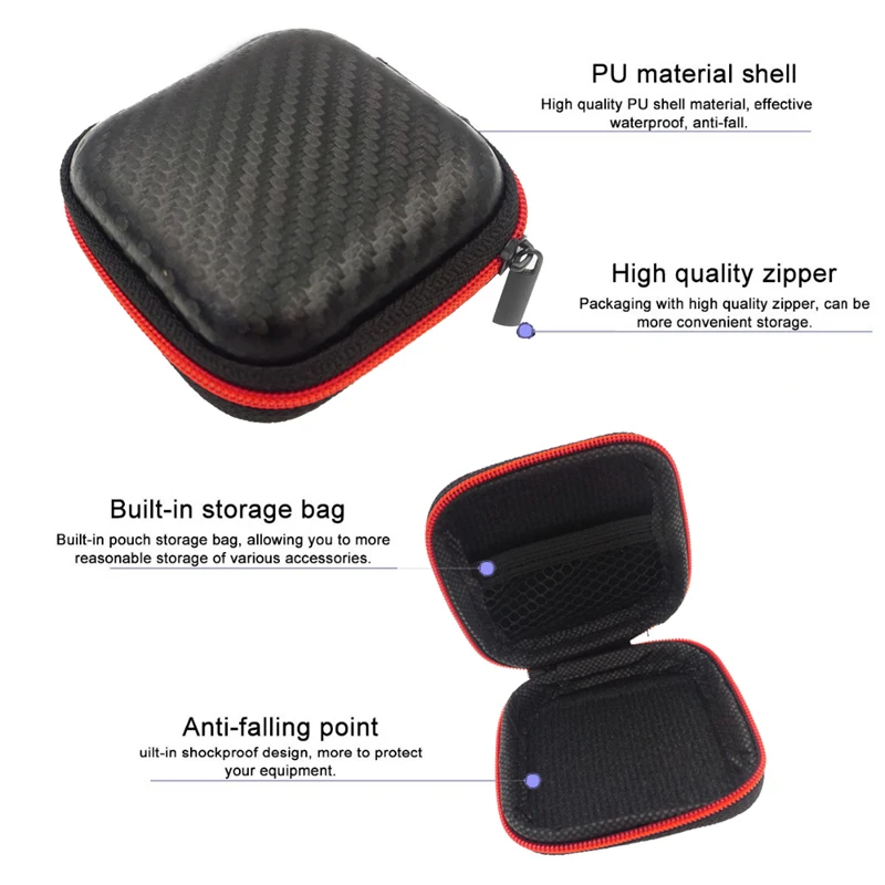 Portable Mini Zipper Square Hard Aseismic Moisture Proof Headphone Bag Storage Box Headset Case for SD TF Cards