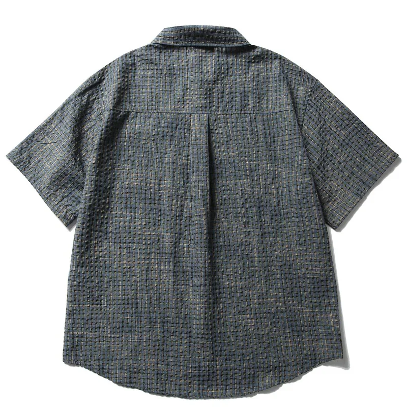 Japanese Retro Plaid Short Sleeved Cargo Shirt for Men 2026 Summer Korean Fashion Harajuku Men's Loose Casual Shirt Streetwear