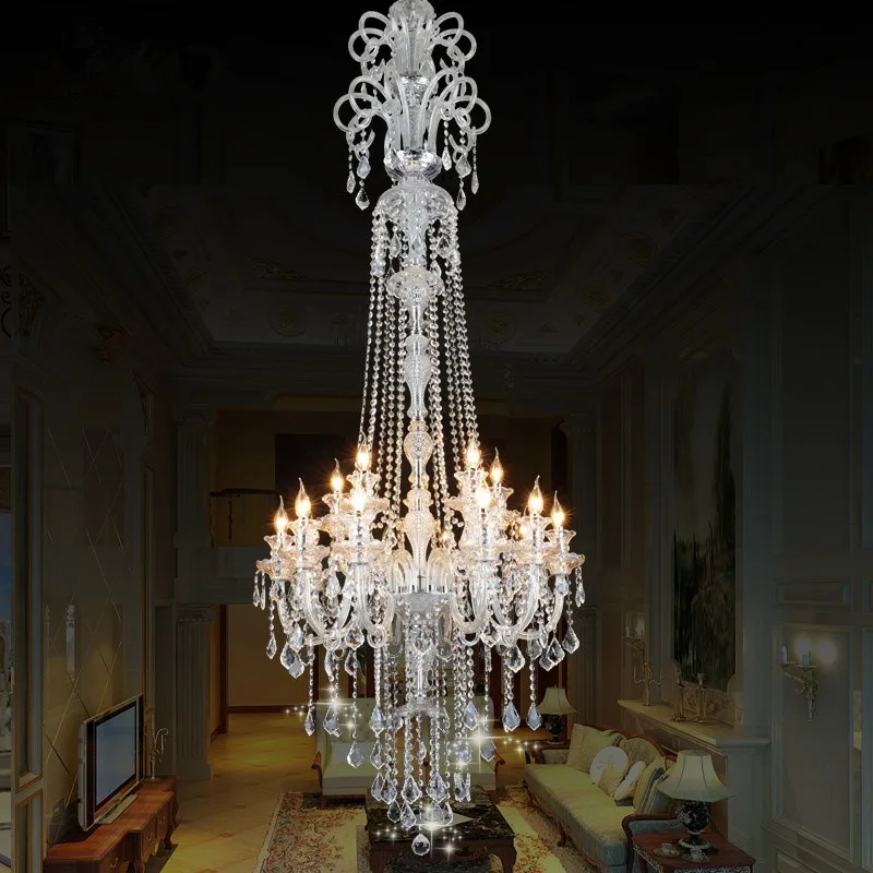 Stair chandelier European crystal lamp Living room lamp, modern simple dining room lamp Duplex building Villa hotel hall lamp