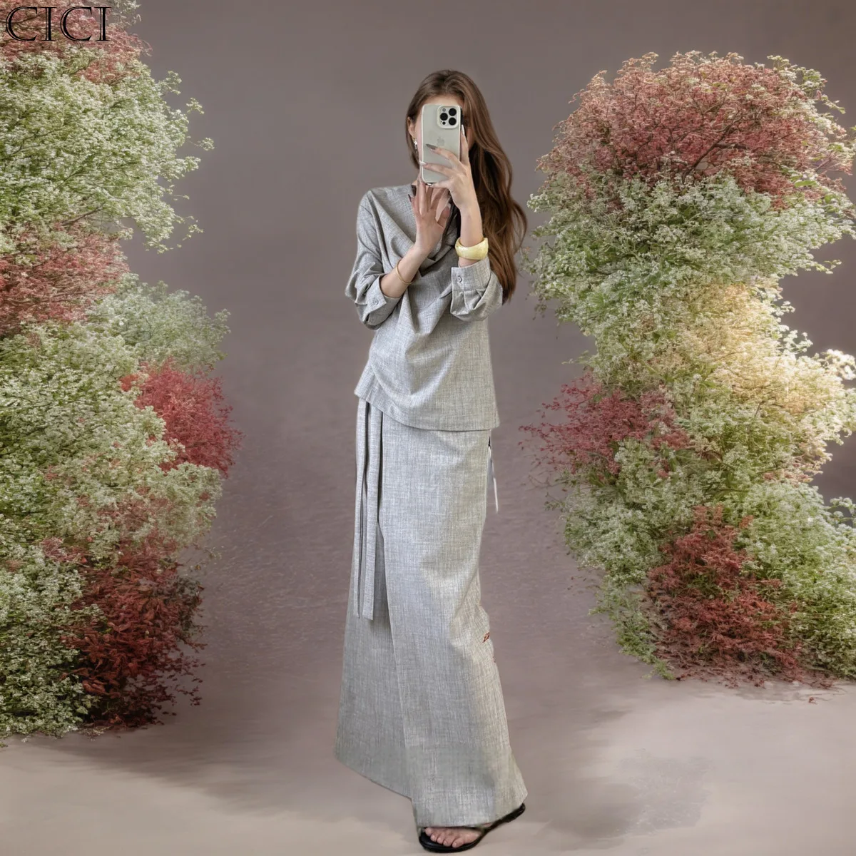 CiCi 2025 г., популярный блестящий женский комплект, водолазка с лентой, декор, верхняя юбка, однотонная праздничная одежда, рождественский подарок, корейская мода