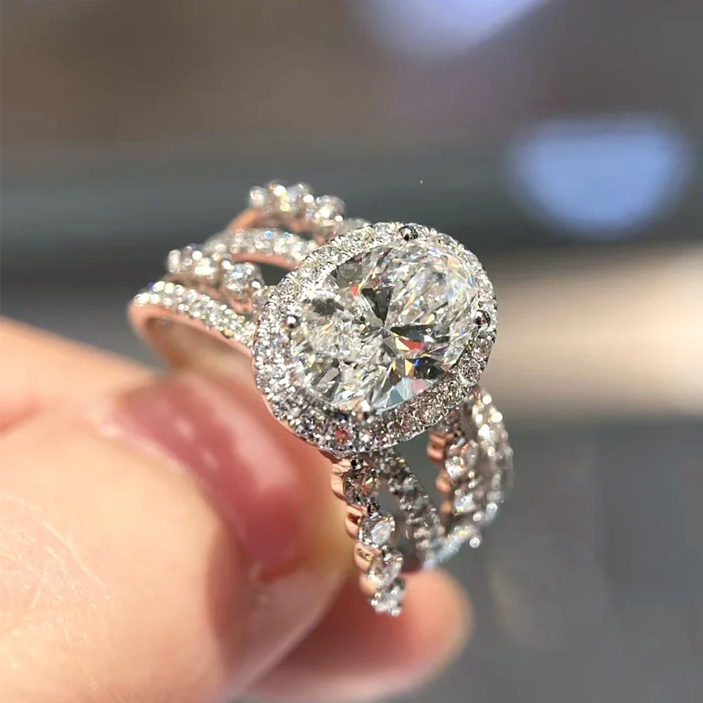 QIBAOKU 1.5CT Oval Cut Moissanite Rings S925 Sterling Silver for Women Lab Diamond Multiple Band Gift Fine Jewelry 2026
