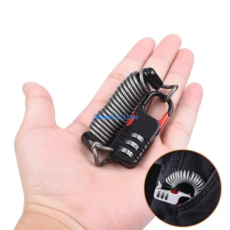 U2JC Steel Wire Lock Luggage Lock with Retractable Steel Cable Shackle Mini 3 Digit